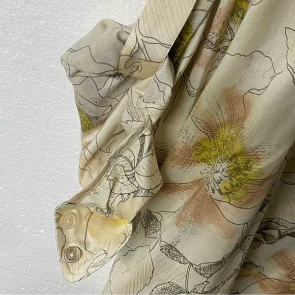 Talbots Shirt Women 20WP Beige Ruffle Button Front Cotton Floral Roll Tab Sleeve - Picture 6 of 9